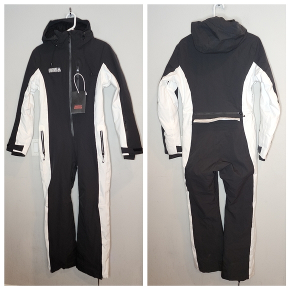 NWOT RAWRWAR One Piece snowsuit black white womens size small (no belt) - Picture 2 of 16